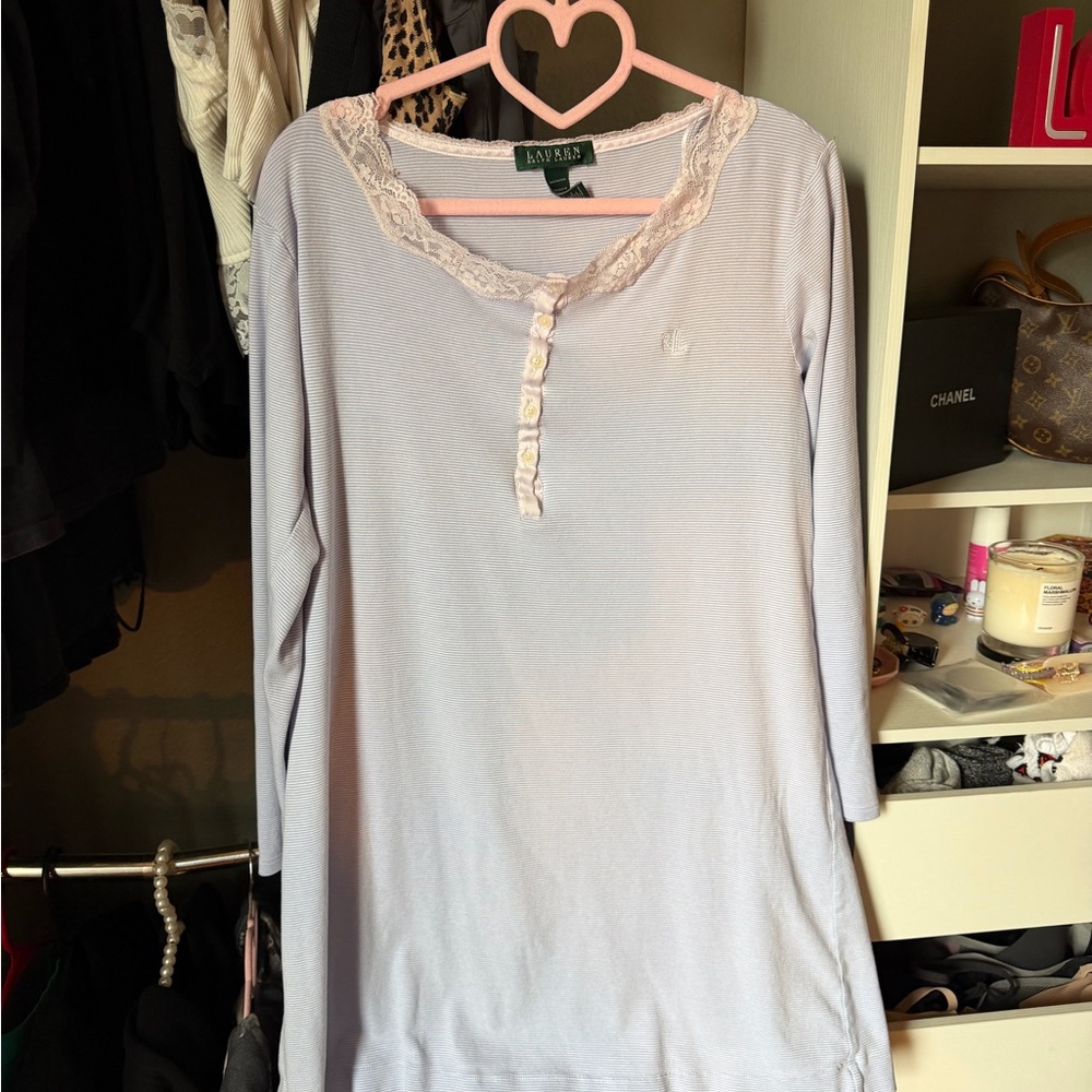 Ralph Lauren Light Lavender Lace-Trim Long Sleeve Tunic